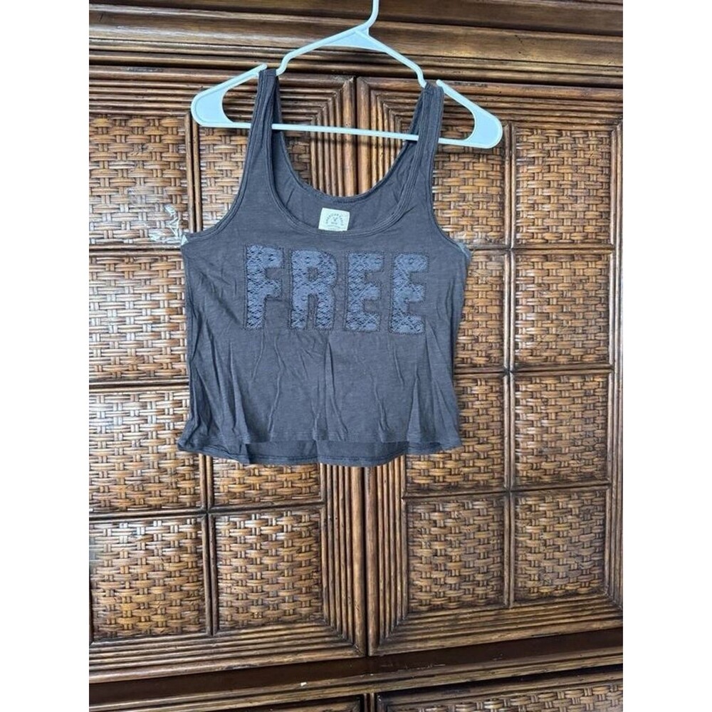 American eagle free lace graphic vintage tank top women’s medium gray  crop